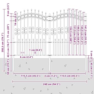 Zahradní plot KAMPEN s kopím nahoře černý 240 x 150 cm ocelový - obrázek 6