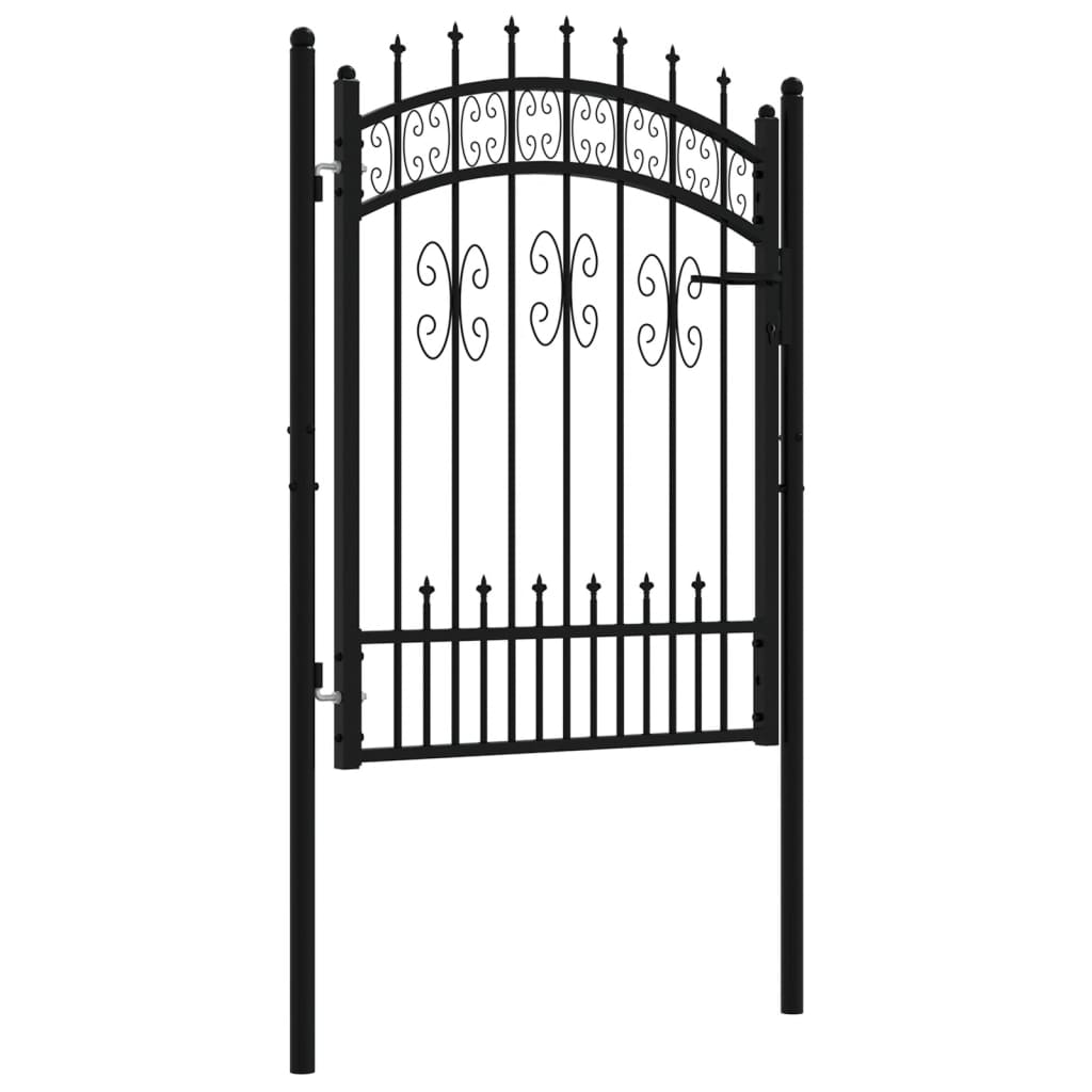 vidaXL Poort met spijlpunten 103x175 cm gepoedercoat staal zwart afbeelding