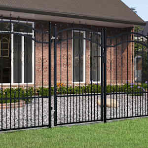 Ograjna vrata Kampen s kopjem na vrhu črna 103x150 cm jeklo