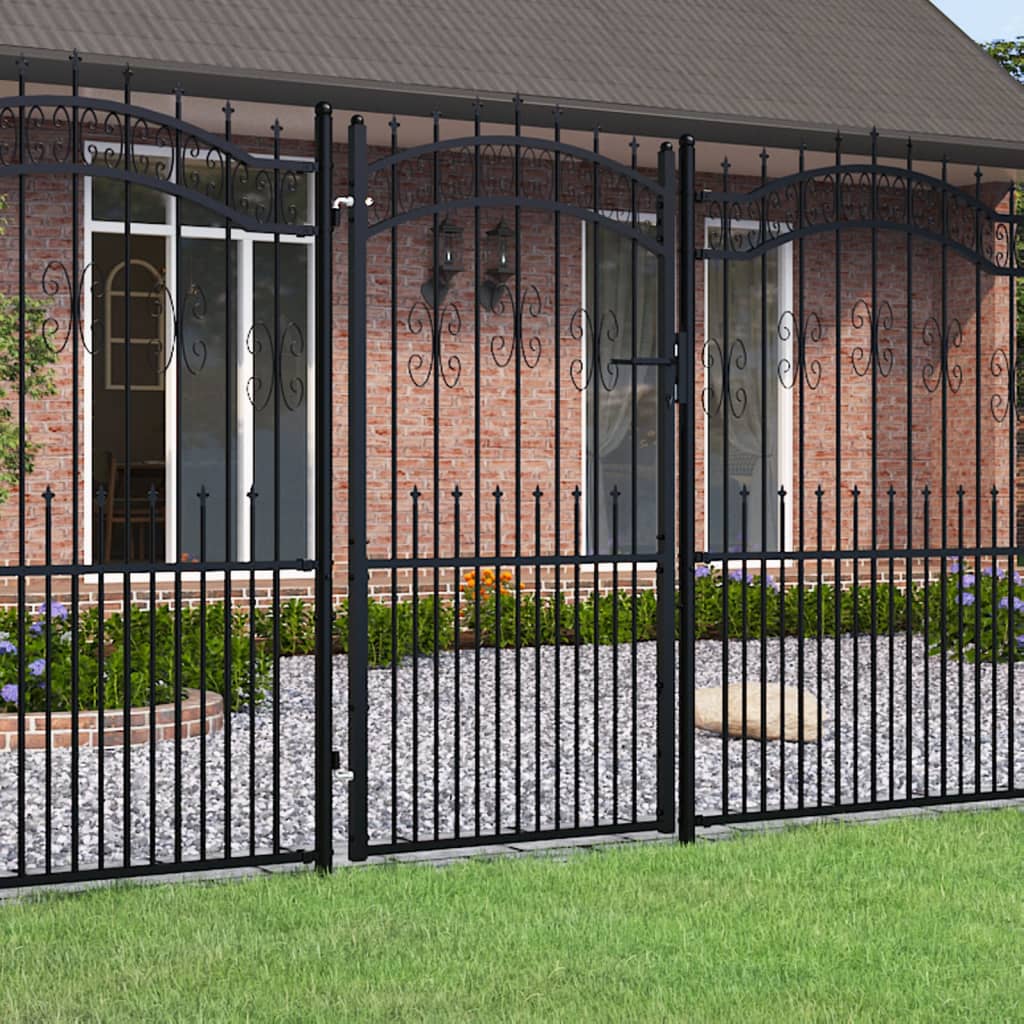 vida XL Zauntor mit Speerspitzen Schwarz 103x 225 cm Stahl