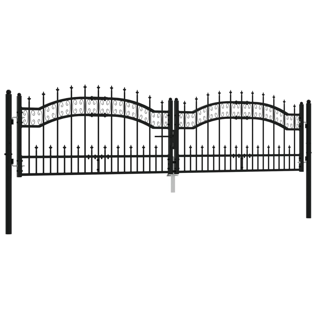 vidaXL Poort met spijlpunten 305x120 cm gepoedercoat staal zwart afbeelding