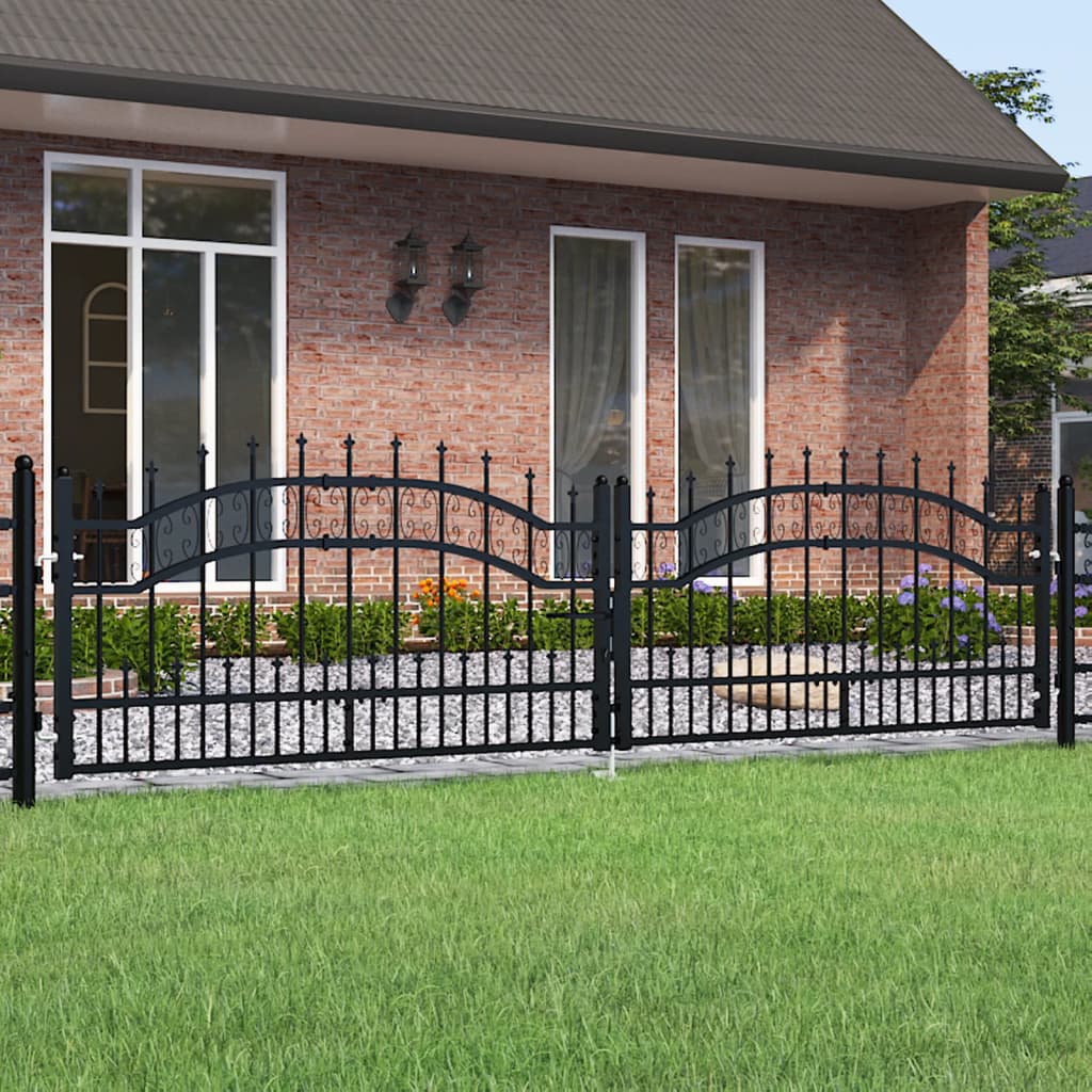 vida XL Zauntor mit Speerspitzen Schwarz 305x 120 cm Stahl