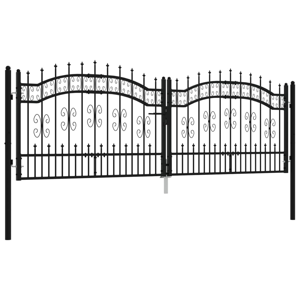vidaXL Poort met spijlpunten 305x151 cm gepoedercoat staal zwart afbeelding