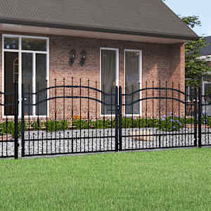 Ograjna vrata Kampen s kopjem na vrhu črna 302 x 100 cm jeklo