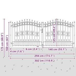 Plotová branka KAMPEN s kopím nahoře černá 302 x 125 cm ocel - obrázek 6