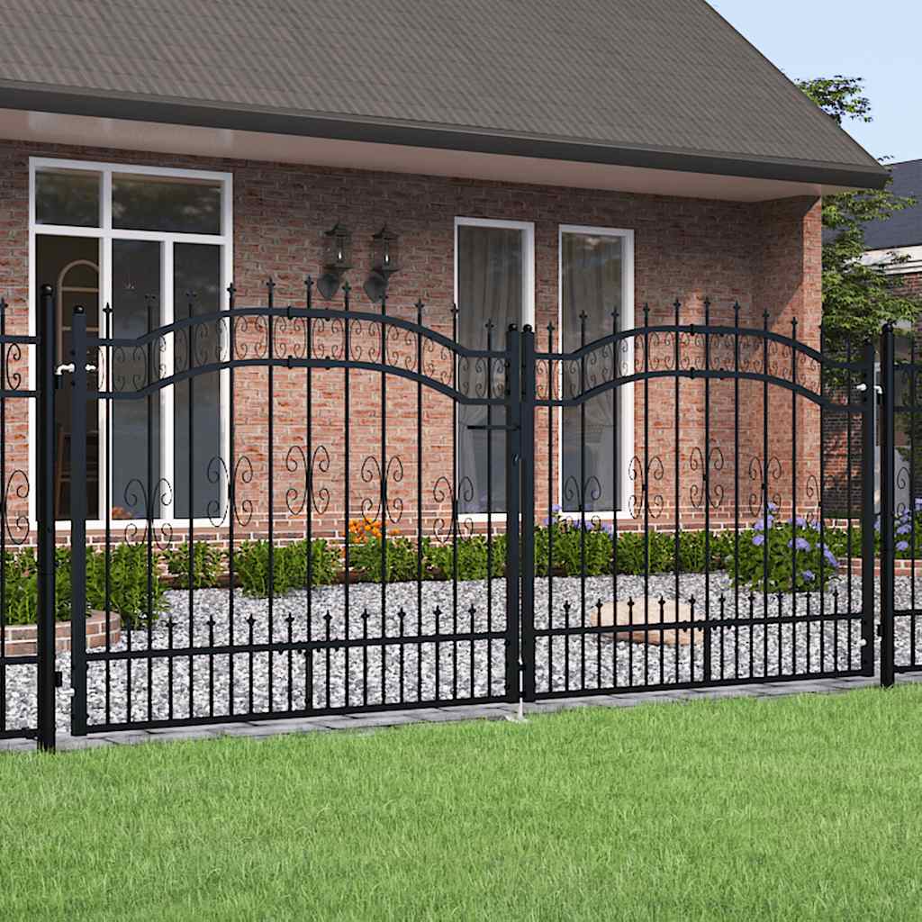 vidaXL Poartă de gard cu vârf tip suliță, neagră, 305x125 cm, oțel vopsit în câmp electrostatic