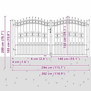 Plotová branka KAMPEN s kopím nahoře černá 302 x 150 cm ocel - obrázek 6