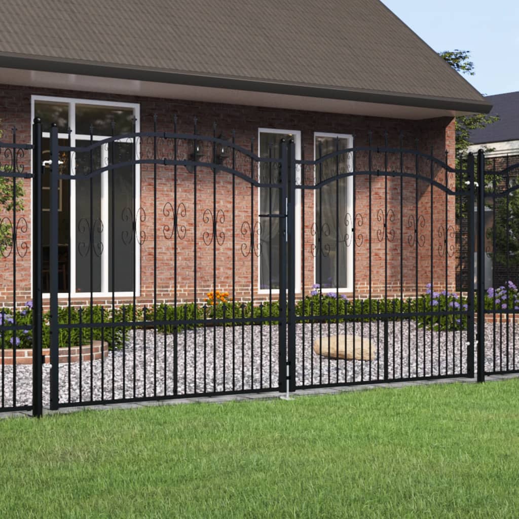 vida XL Zauntor mit Speerspitzen Schwarz 305x 198 cm Stahl
