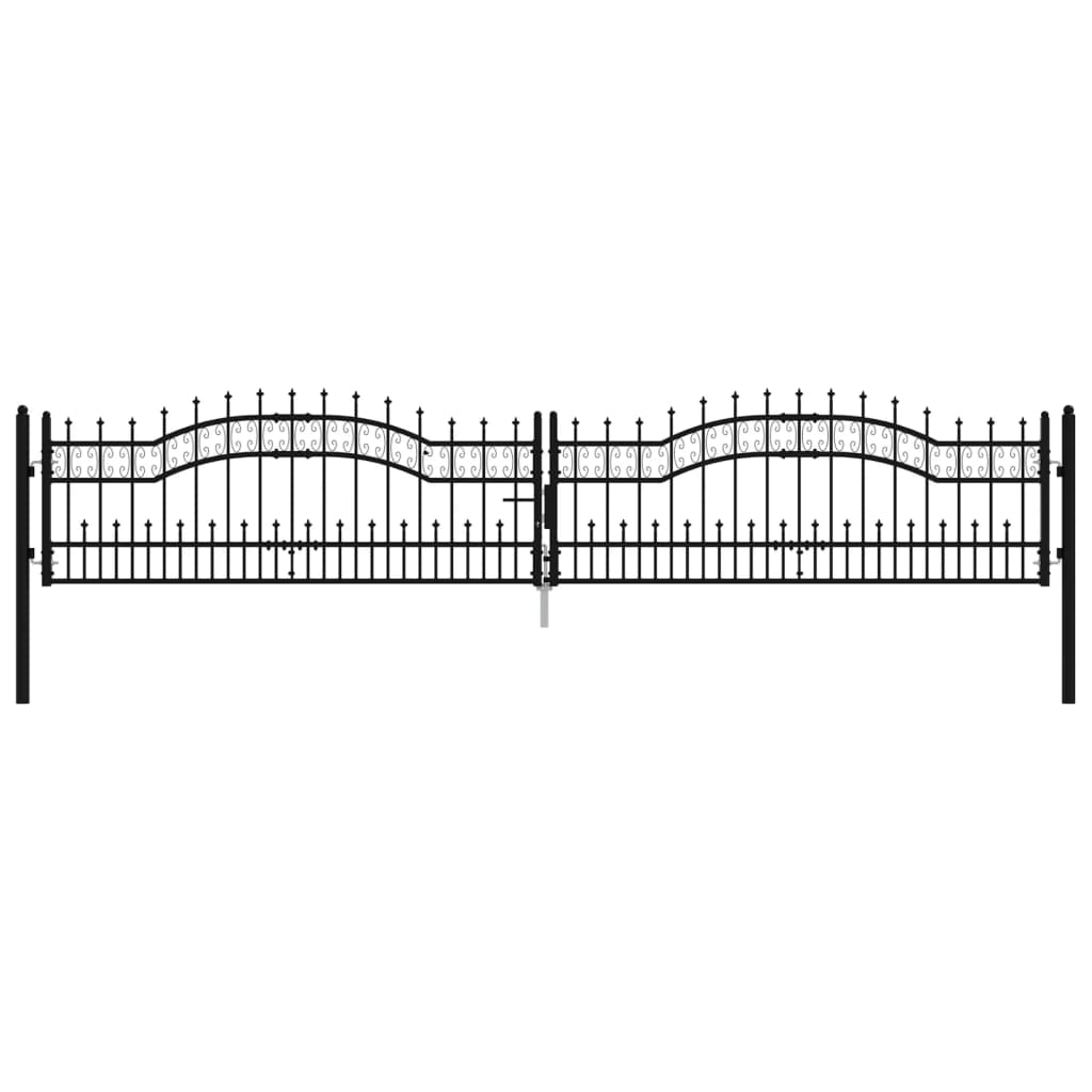 vidaXL Poort met spijlpunten 406x120 cm gepoedercoat staal zwart