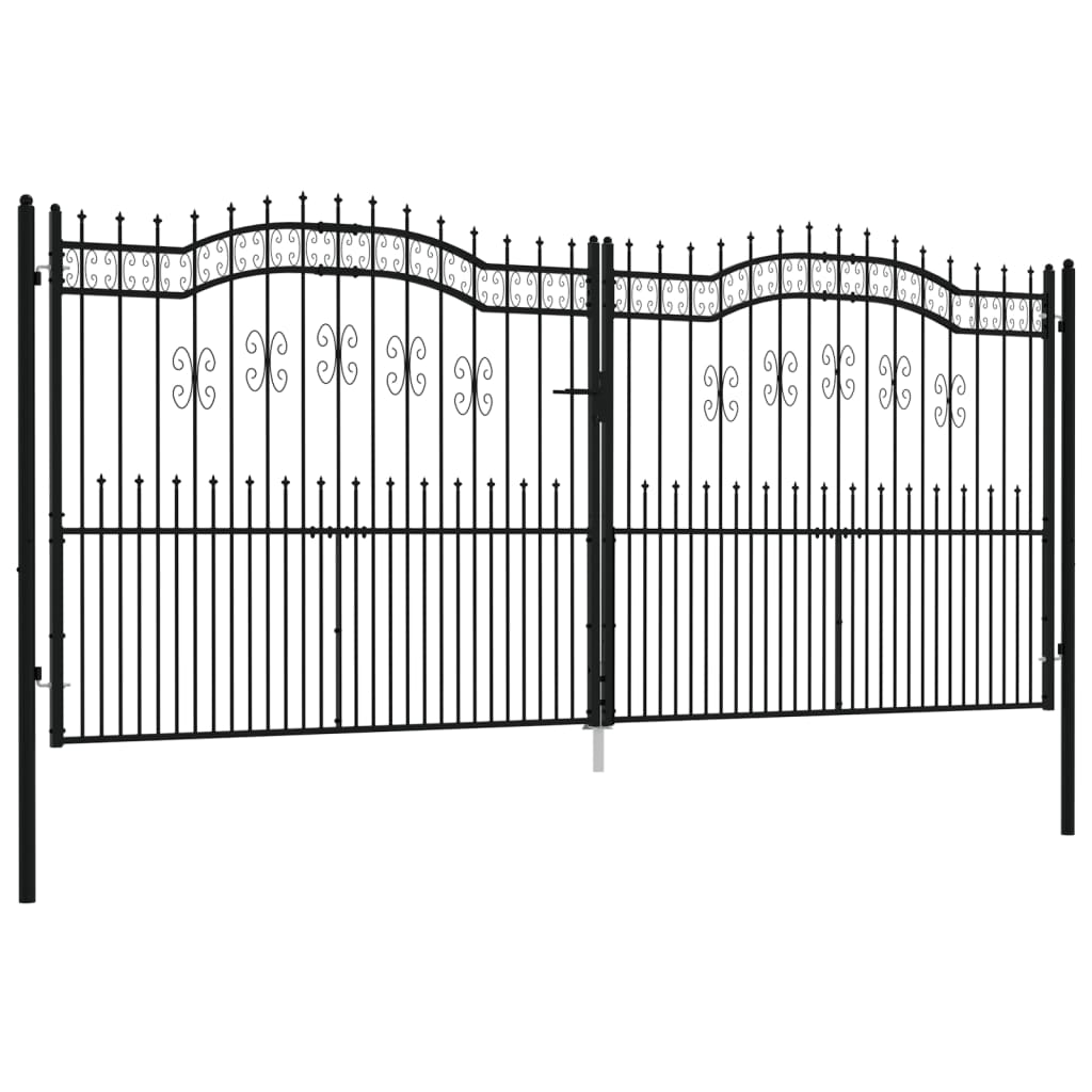 vidaXL Poort met spijlpunten 406x223 cm gepoedercoat staal zwart afbeelding