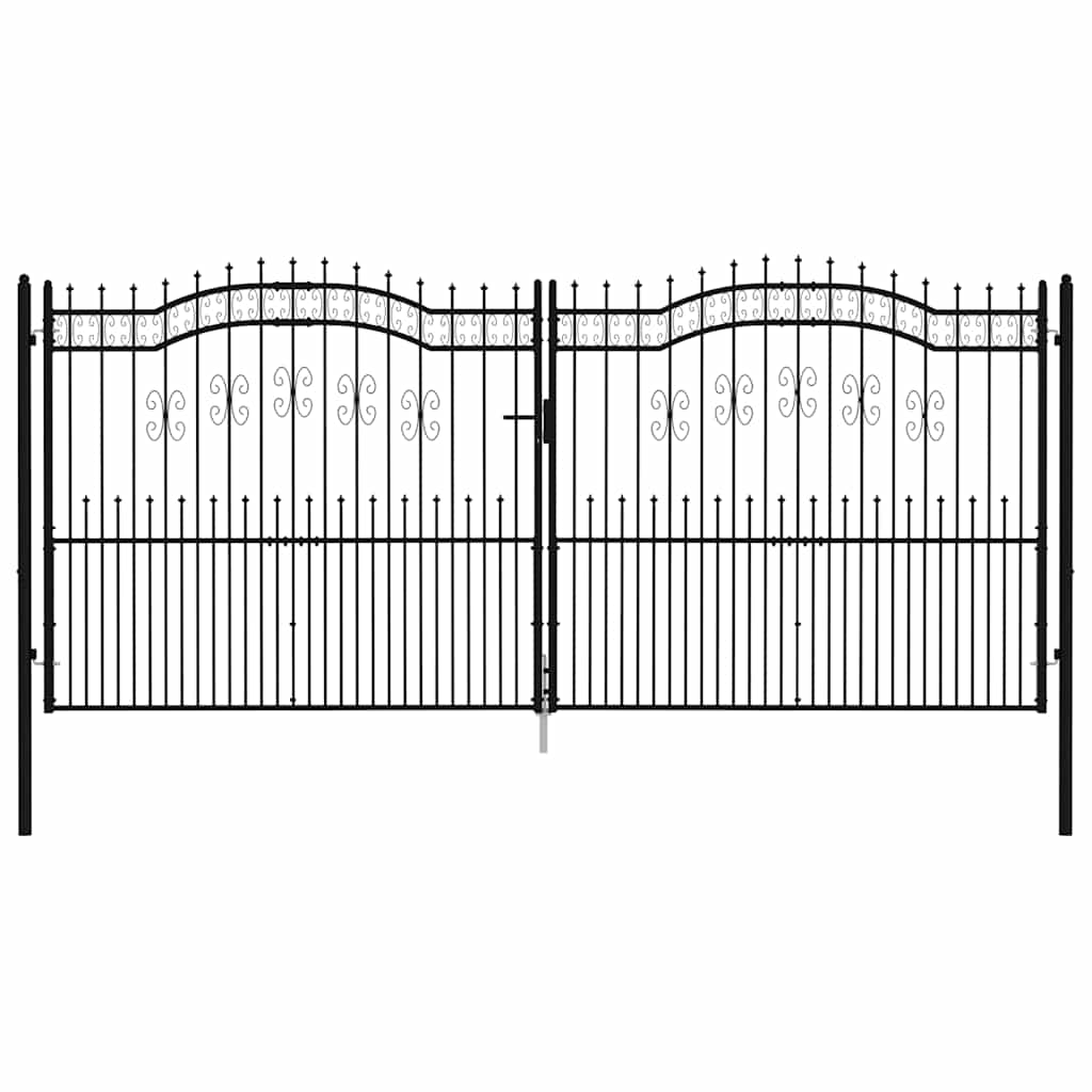 vidaXL fekete porszórt acél kerítéskapu lándzsa hegyekkel 406 x 223 cm