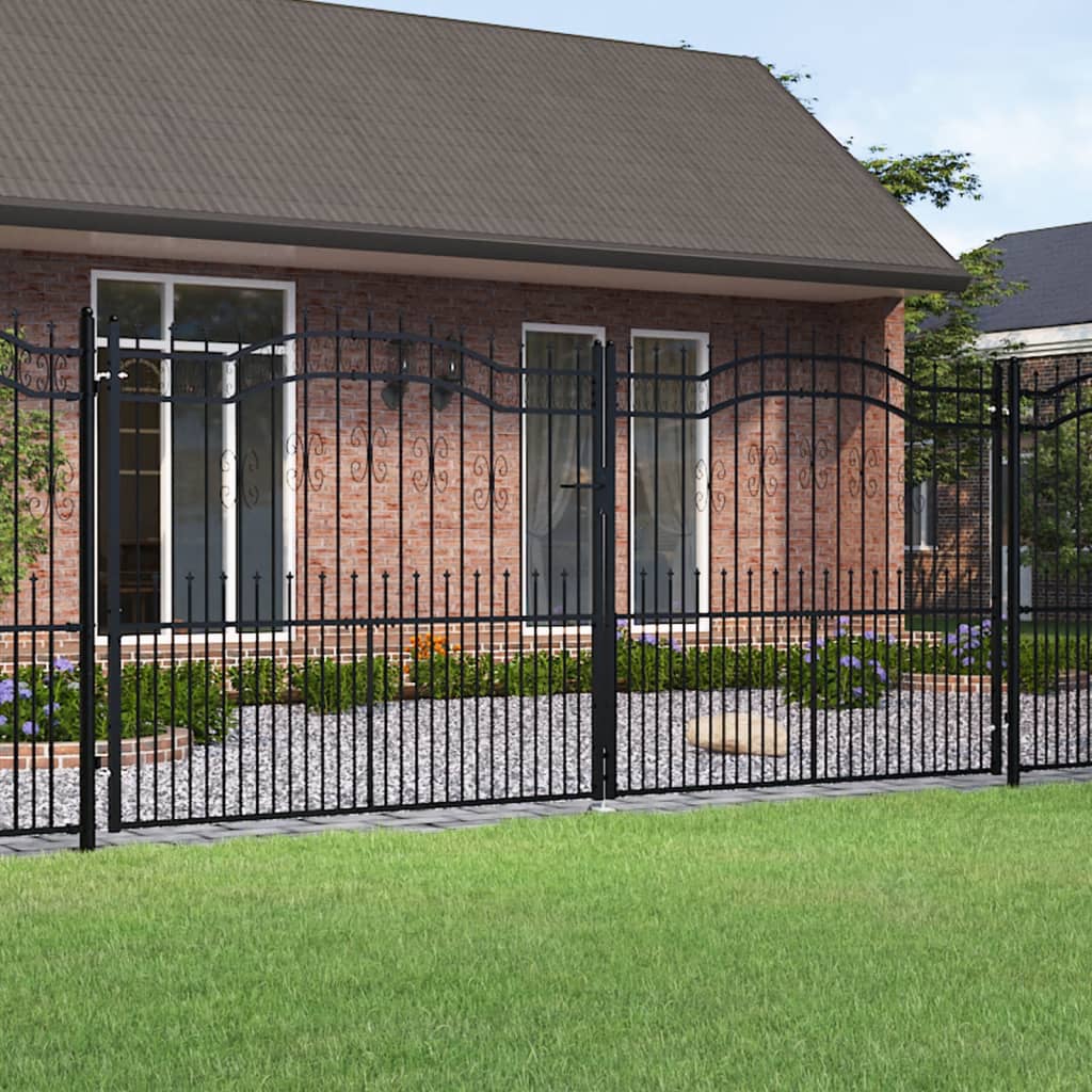 vidaXL Poartă gard cu vârf negru 406x223 cm oțel vopsit electrostatic