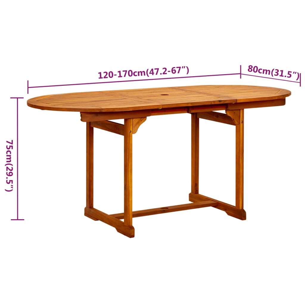 Stół ogrodowy z 6 krzesłami akacjowymi, 120-170x80x75 cm, brązowy