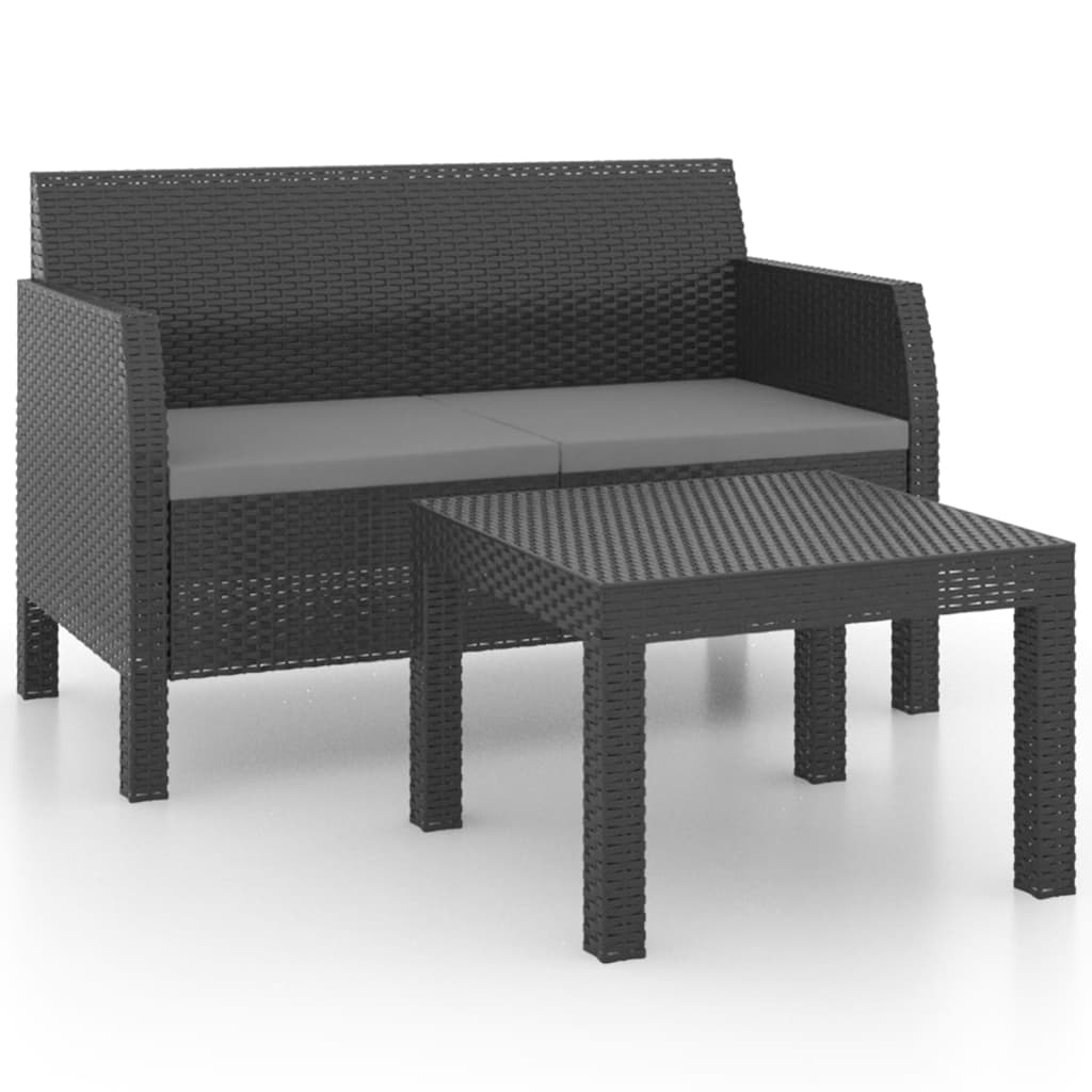 

vidaXL 2 Piece Patio Lounge Set with Cushions PP Rattan Anthracite