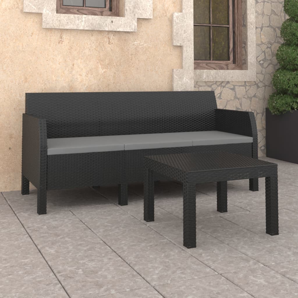 vidaXL 2-tlg. Garten-Lounge-Set mit Kissen PP Rattan Anthrazit