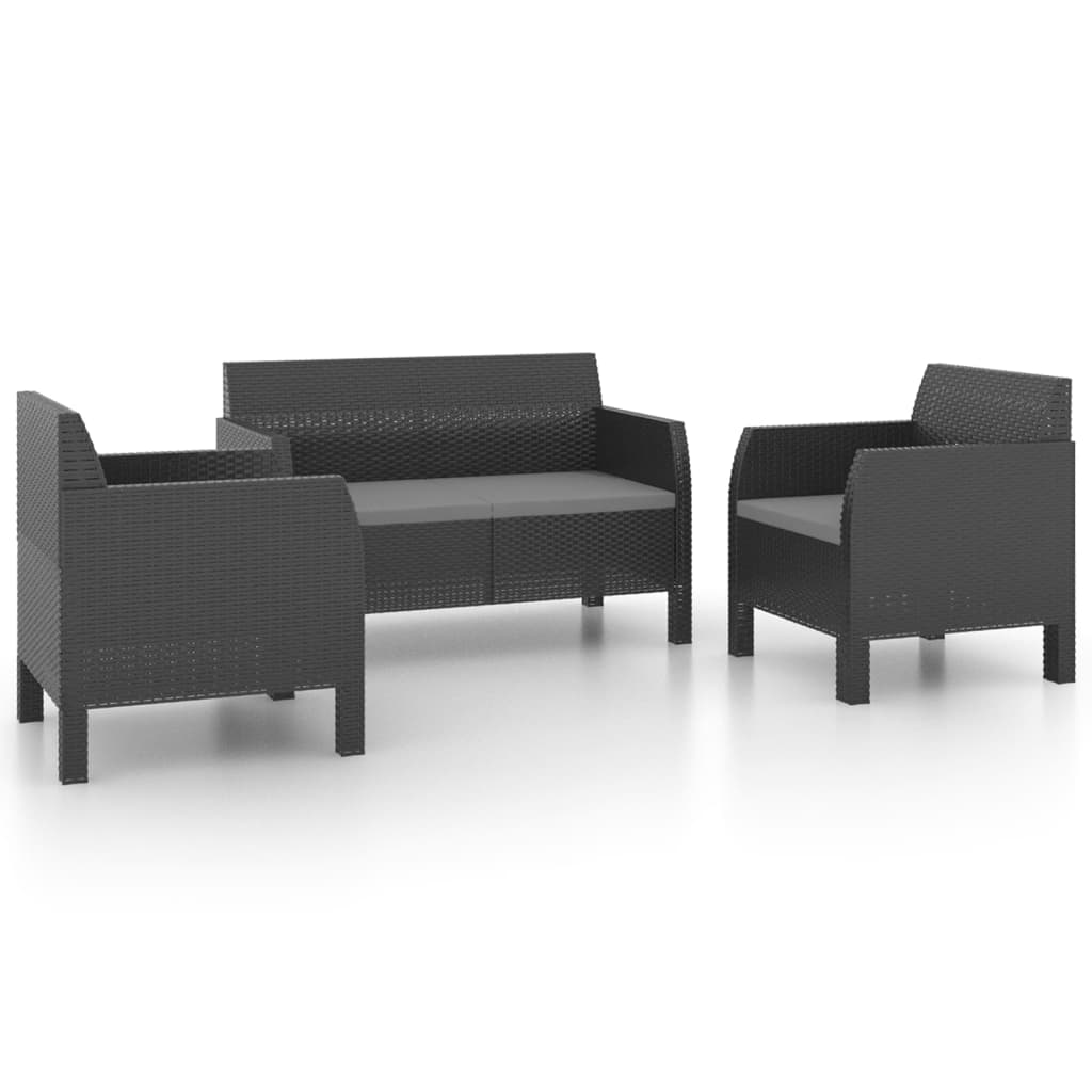 

vidaXL 3 Piece Patio Lounge Set with Cushions PP Rattan Anthracite