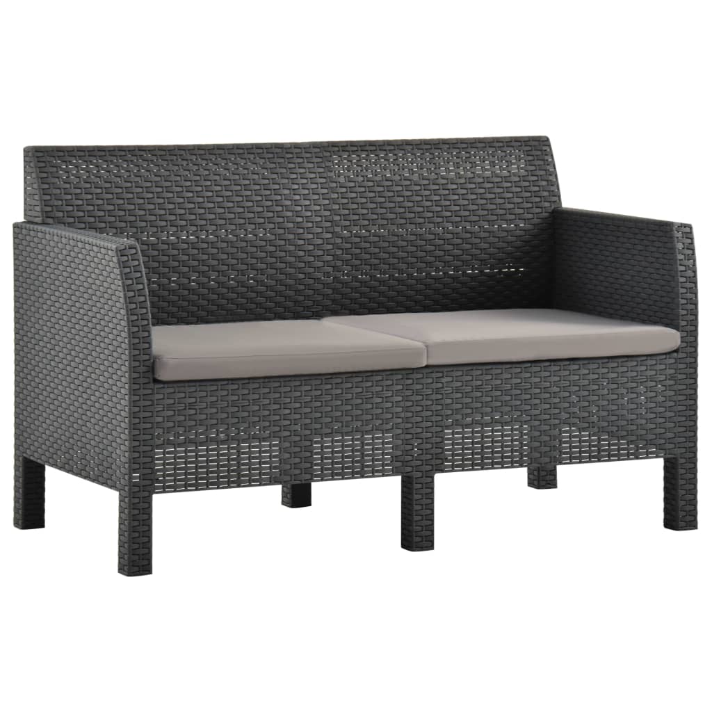 imagem de vidaXL 3 pcs conjunto lounge jardim com almofadões vime PP antracite4