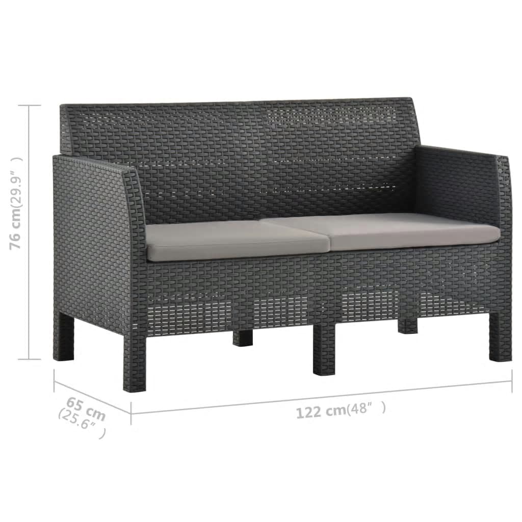 imagem de vidaXL 3 pcs conjunto lounge jardim com almofadões vime PP antracite11