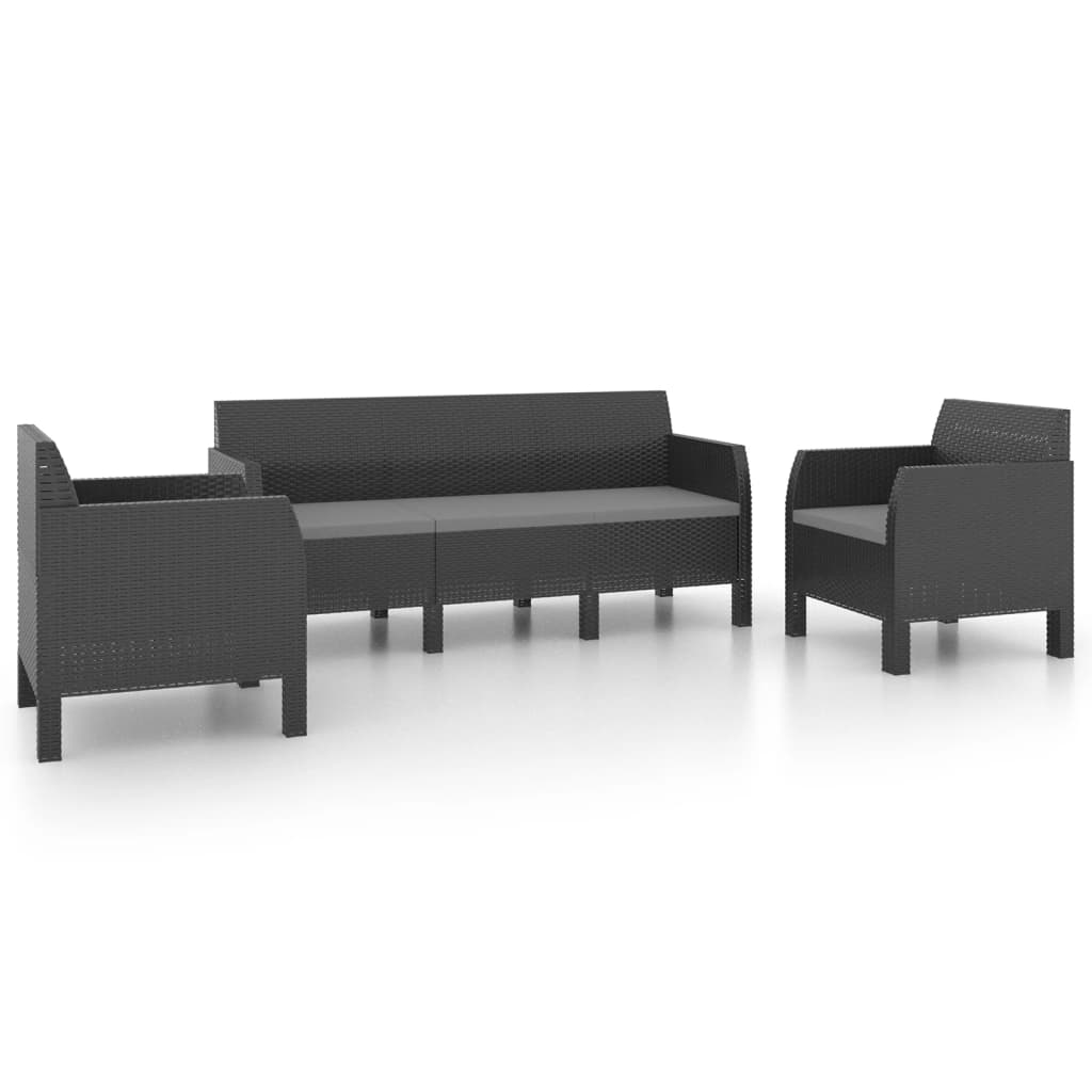 

vidaXL 3 Piece Patio Lounge Set with Cushions PP Rattan Anthracite