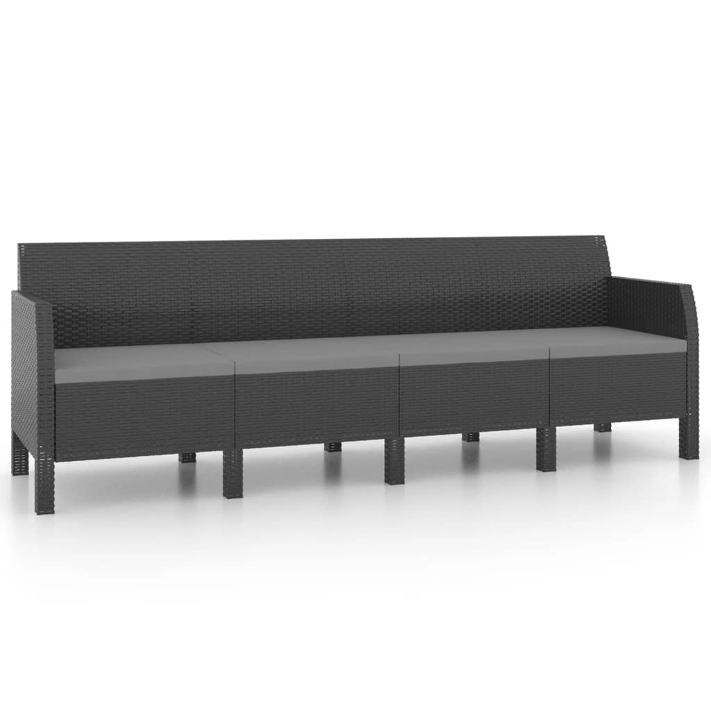 imagem de vidaXL 3 pcs conjunto lounge jardim com almofadões vime PP antracite8