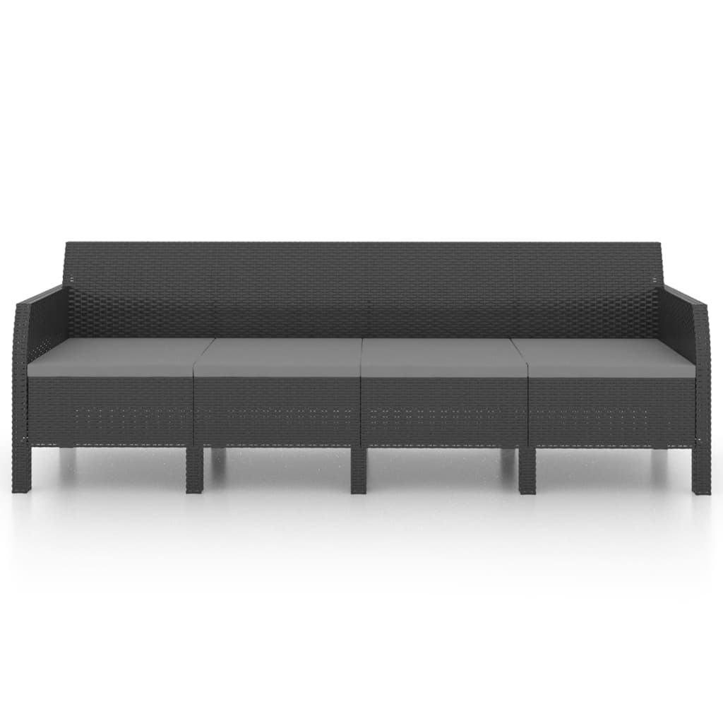 imagem de vidaXL 3 pcs conjunto lounge jardim com almofadões vime PP antracite9