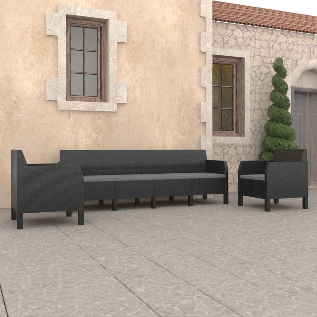 vidaXL 3-tlg. Garten-Lounge-Set mit Kissen PP Rattan Anthrazit