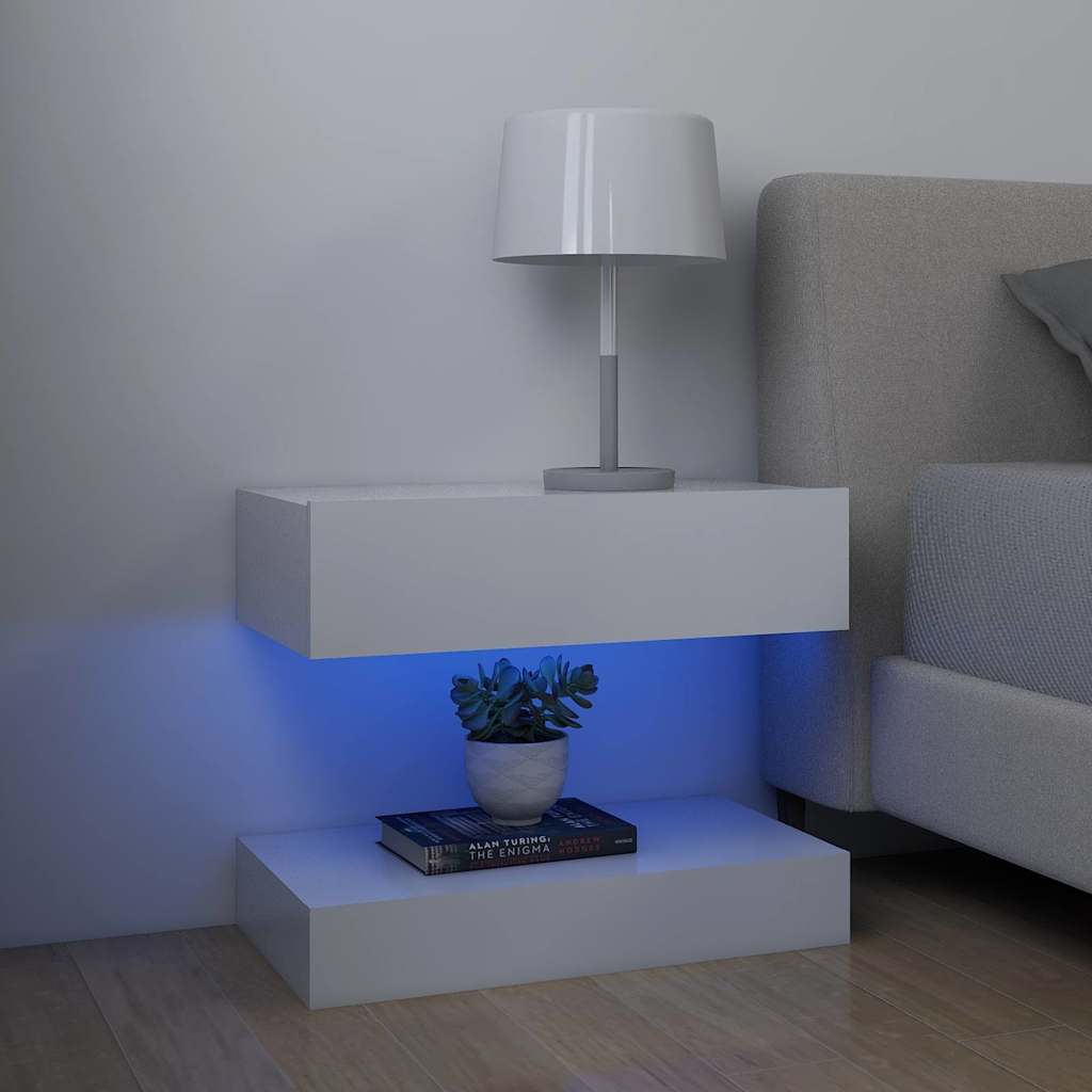 vidaXL LED Yöpöydät 2kpl valkoinen 60x35 cm tekninen puu