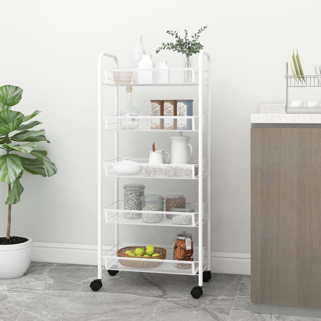 vidaXL 5-Tier Kitchen Trolley White 46x26x105 cm Iron