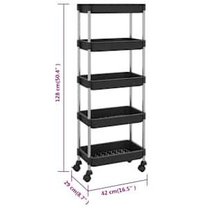 Kuchyňský vozík s 5 patry černý 42x29x128 cm železo a ABS - obrázek 7