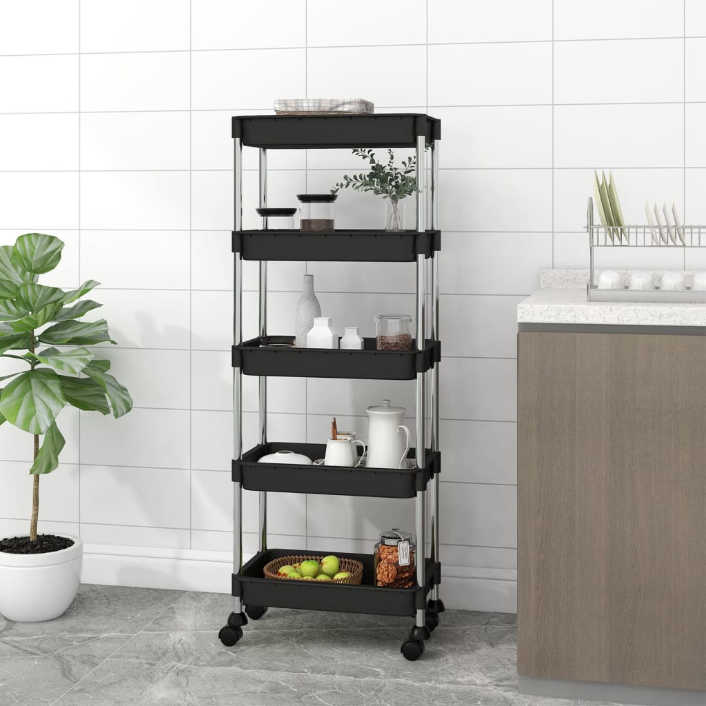 5-Tier Kitchen Trolley Black 40x22x116 cm Iron and ABS