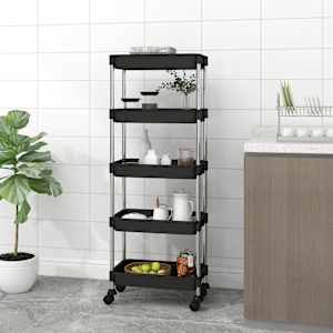 Kuchyňský vozík s 5 patry černý 42x29x128 cm železo a ABS - obrázek 1