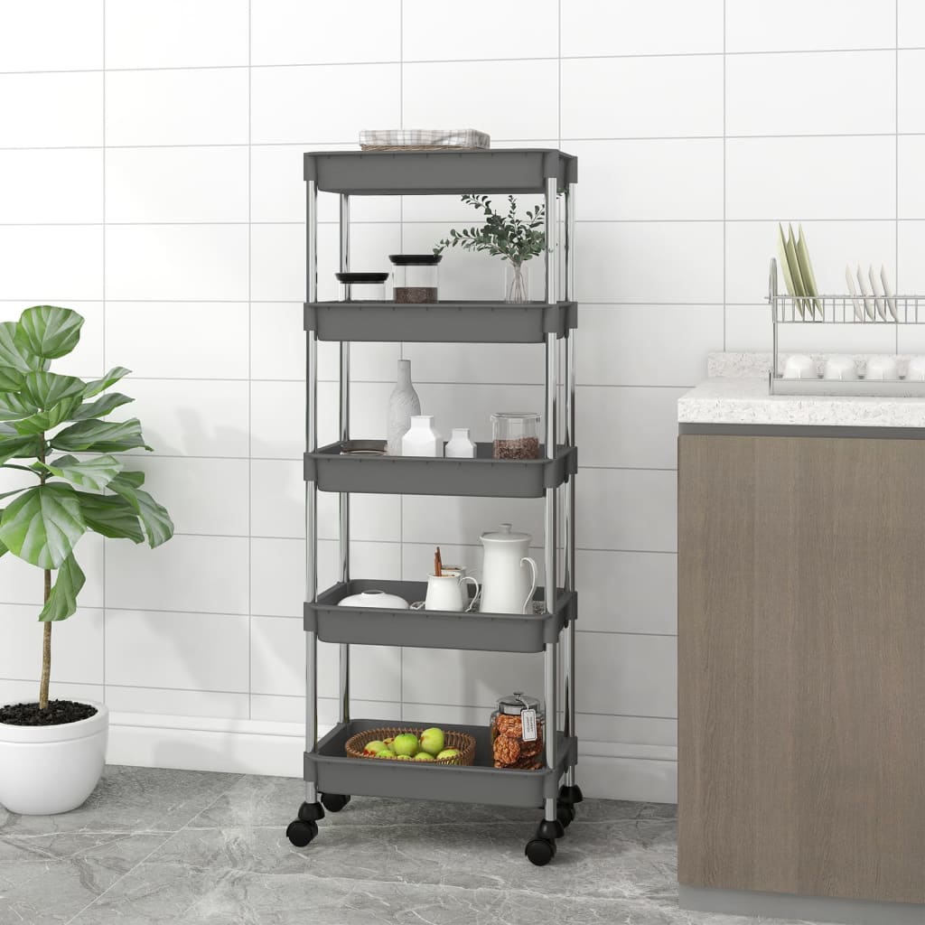5-Tier Kitchen Trolley Grey 40x22x116 cm Iron and ABS