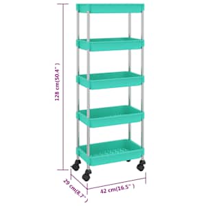 Kuchyňský vozík s 5 patry tyrkysový 42x29x128 cm železo a ABS - obrázek 7