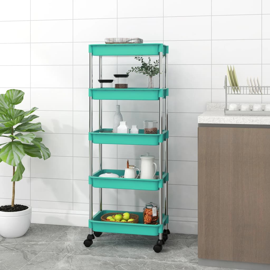 5-Tier Kitchen Trolley Turquoise 40x22x116 cm Iron and ABS