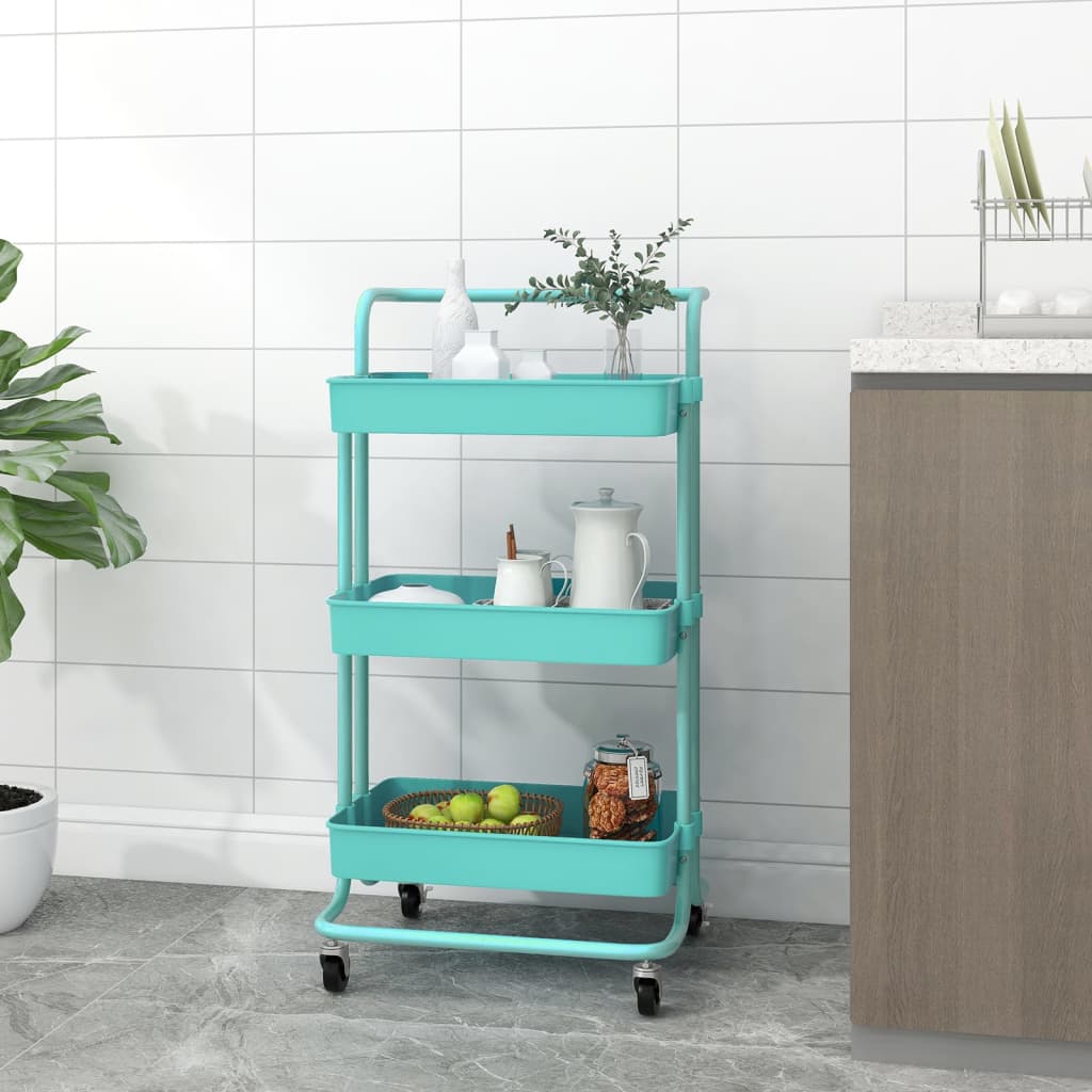 3-Tier Kitchen Trolley Turquoise 42x25x83.5 cm Iron and ABS