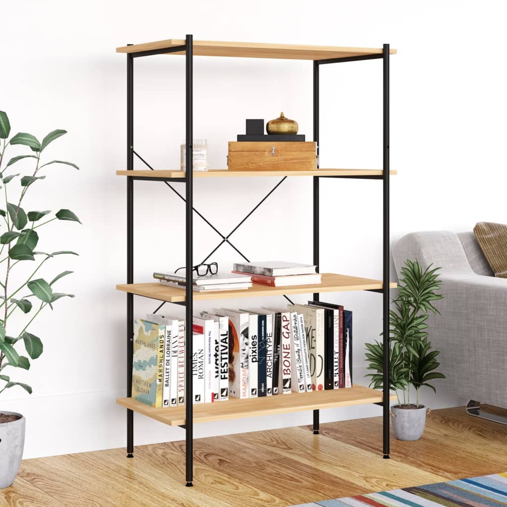 vida XL Regal mit 4 Böden Schwarz und Eiche-Optik 80x 40x 130 cm