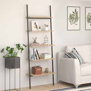 5-nadstropni prislonski regal svetlo rjav in črn 64x34x185,5 cm