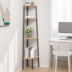 4-nadstropna kotna polica svetlo rjava in črna 45,5x31,5x150 cm