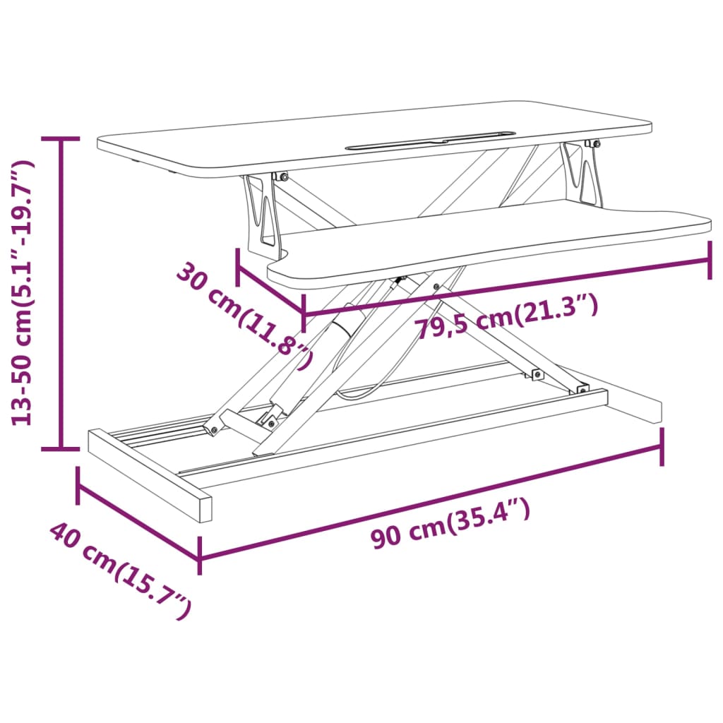 Nastavitelná pracovní stanice 90x40x(13-50) cm ocel a kompozit