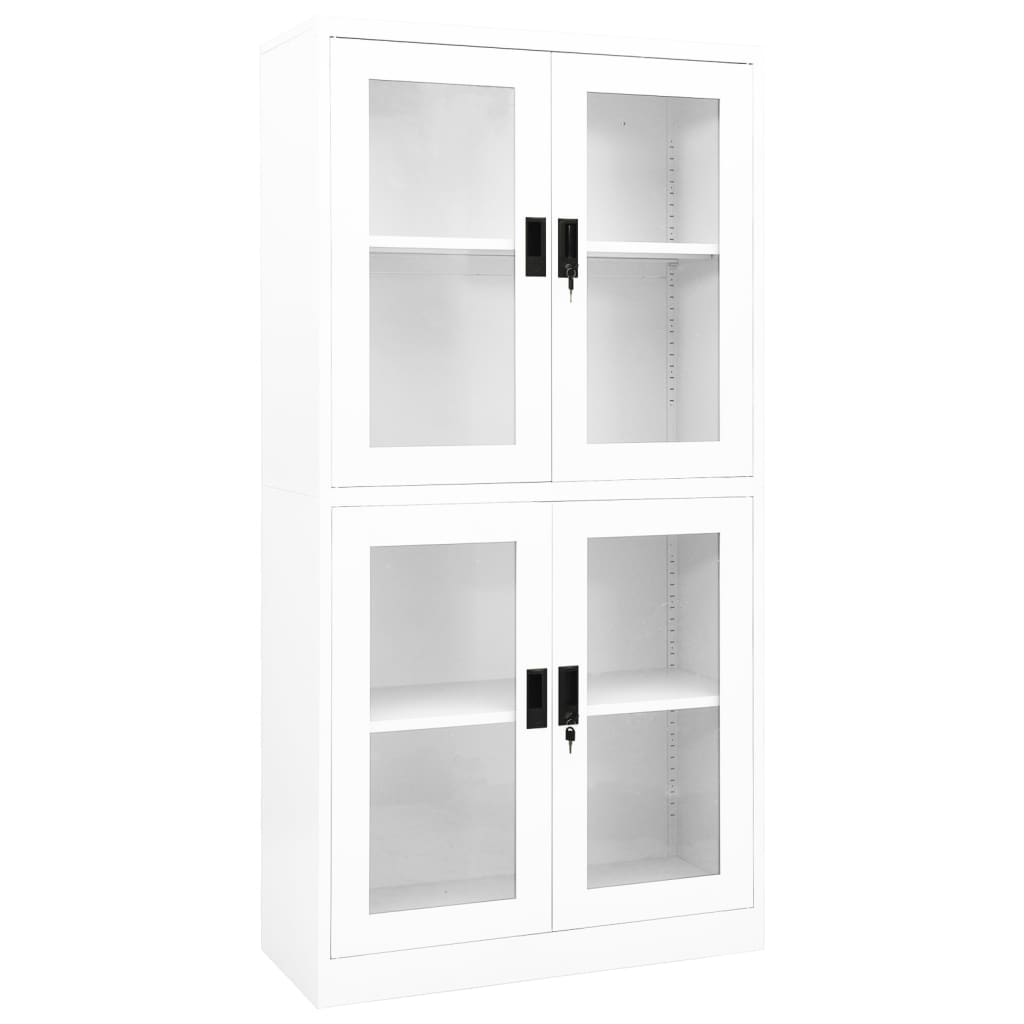 Büroschrank Weiß 90x40x180 cm Stahl und Hartglas