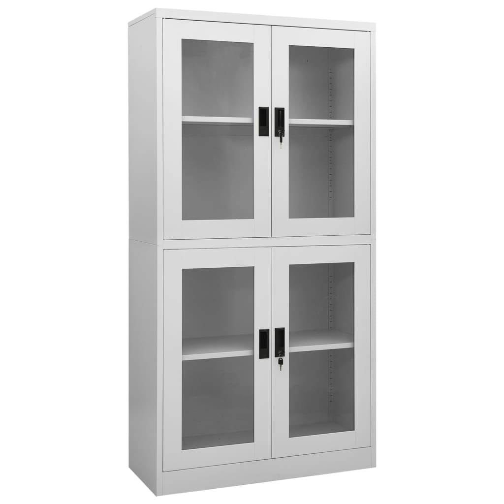 vidaXL Büroschrank Hellgrau 90x40x180 cm Stahl und Gehärtetes Glas