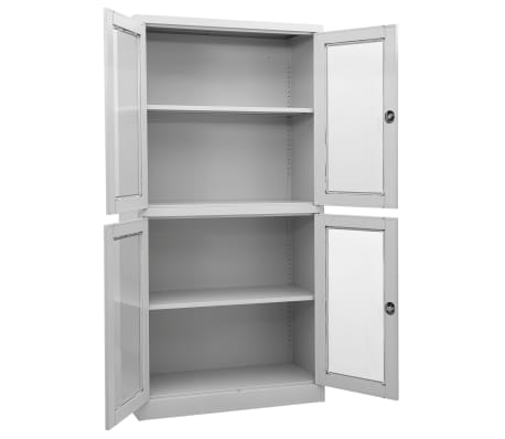 vidaXL Office Cabinet Light Grey 90x40x180 cm Steel and Tempered Glass