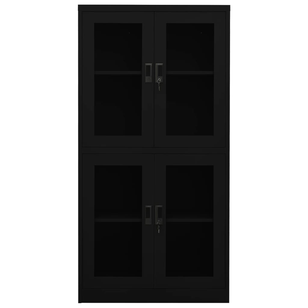 Fekete acél és edzett üveg irodai szekrény 90 x 40 x 180 cm 