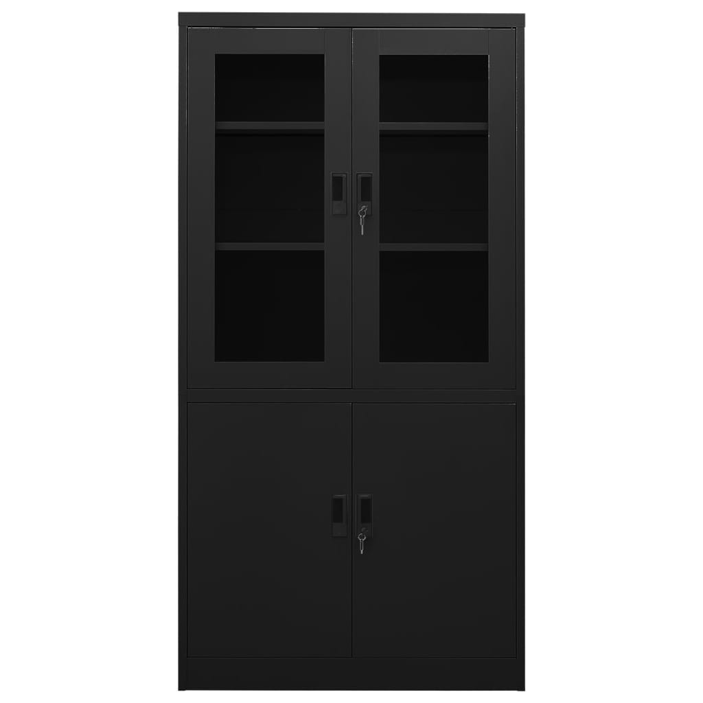 Fekete acél irodai szekrény 90 x 40 x 180 cm 