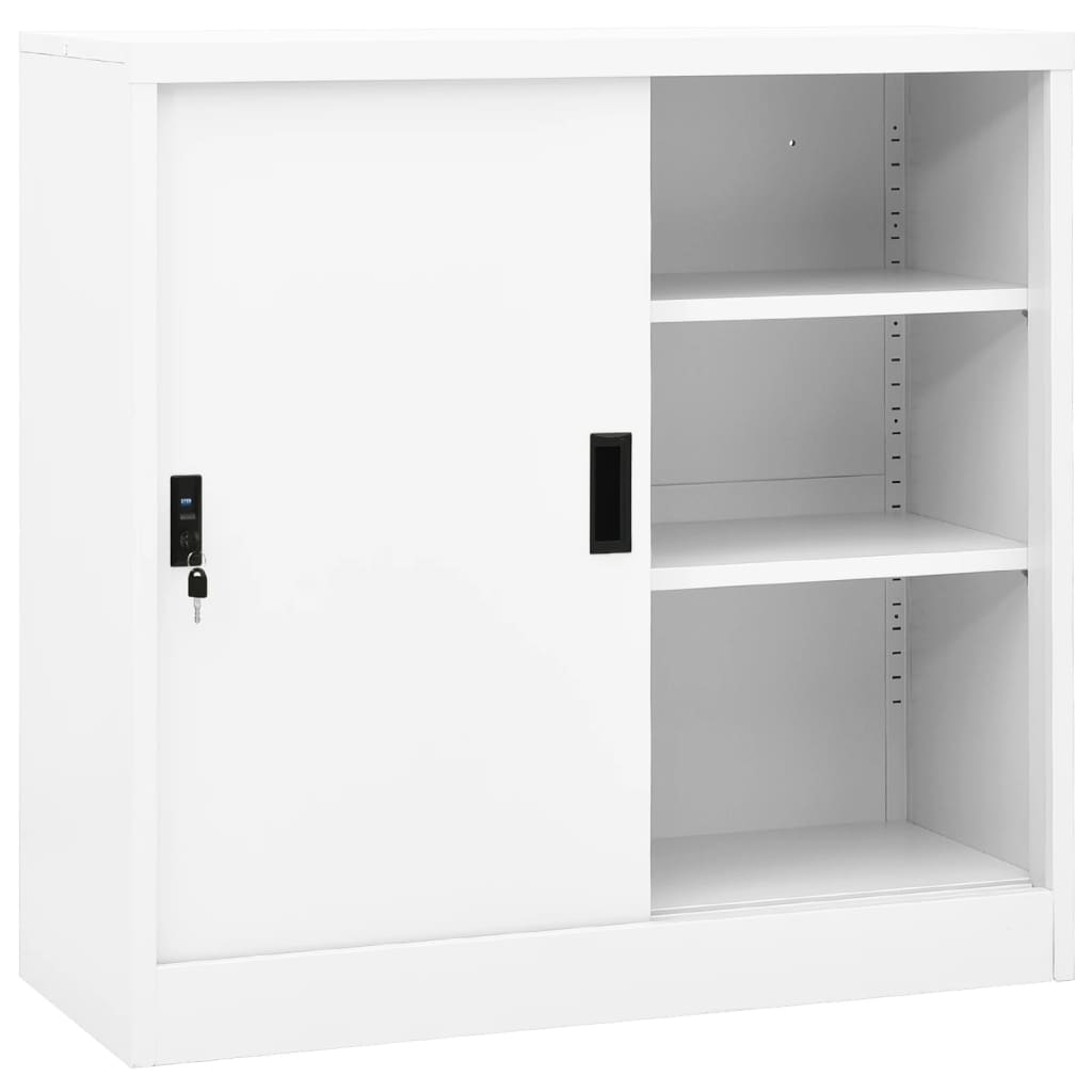 vidaXL Kancelářská skříň s posuvnými dveřmi bílá 90 x 40 x 90 cm ocel