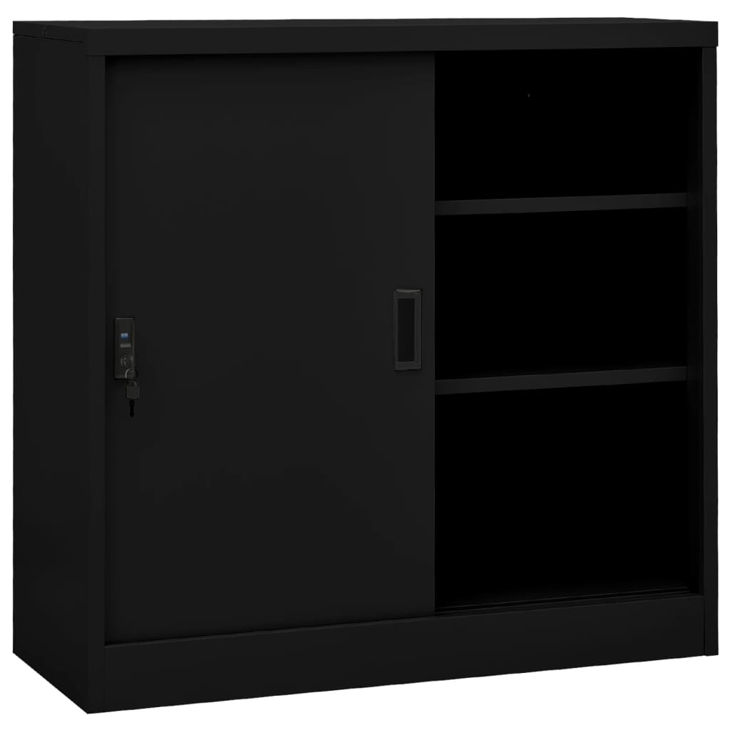 Image of vidaXL Office Cabinet with Sliding Door Black 90x40x90 cm Steel
