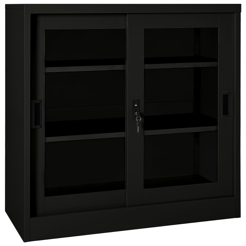 Image of vidaXL Sliding Door Cabinet Black 90x40x90 cm Steel