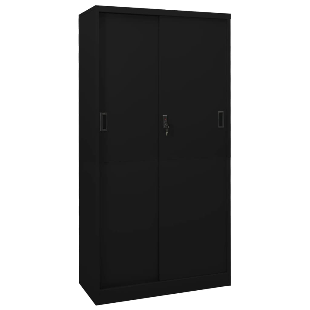 Image of vidaXL Office Cabinet with Sliding Door Black 90x40x180 cm Steel