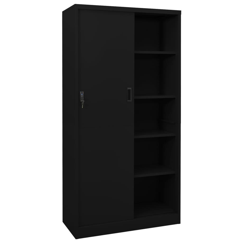 vidaXL Dulap de birou cu ușă glisantă, negru, 90x40x180 cm, oțel
