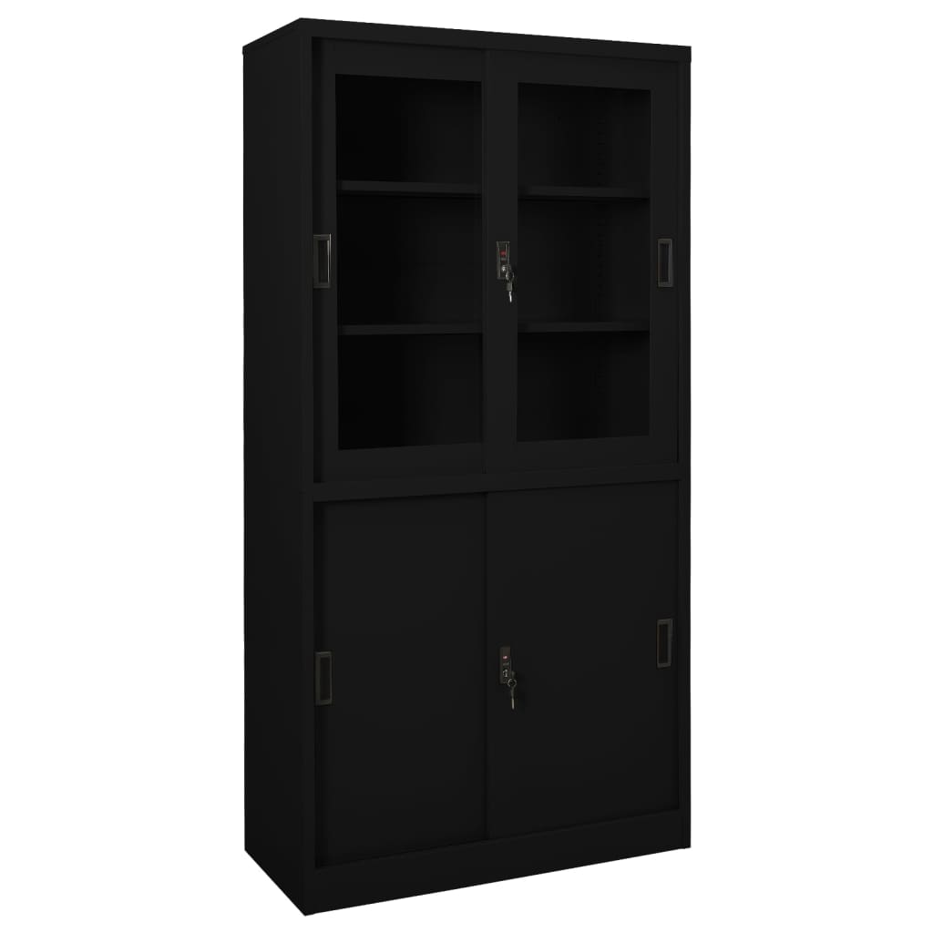 Büroschrank mit Schiebetür Schwarz 90x40x180 cm Stahl